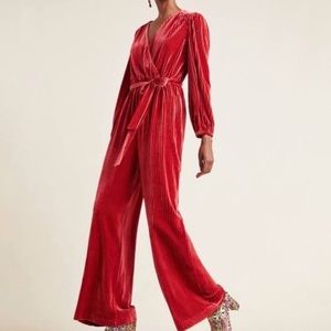 Anthropologie Rusty red velvet jumpsuit